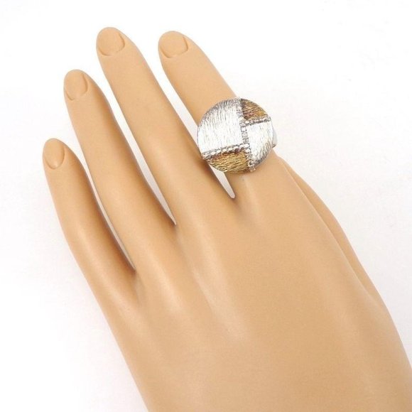 Sterling Silver Gold Vermeil Patchwork Circle Natural Diamond Accent Ring Size 9 - Picture 3 of 6